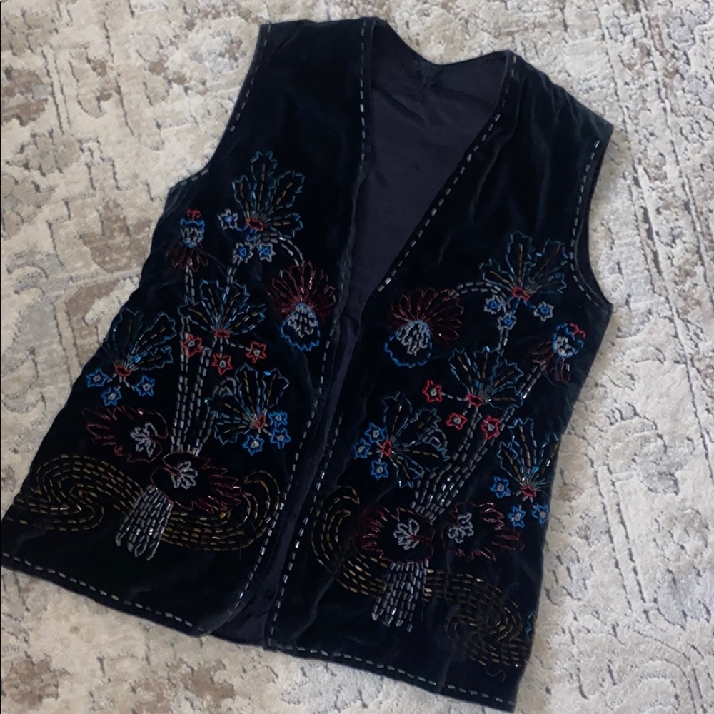 Vintage Embroidered Black Velvet BOHO Vest
